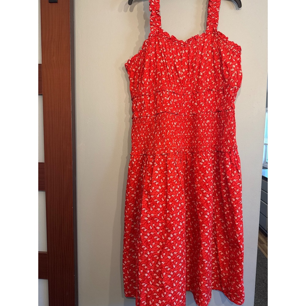 Time and Tru Womens Sleeveless Smocked Midi Dress Rustic Red Floral XXL 20